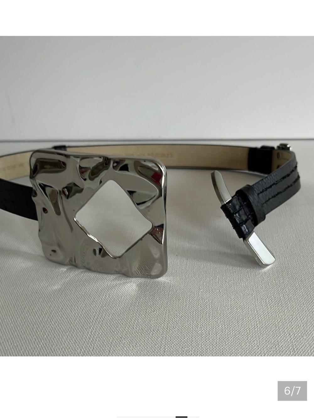 Black Leather Belt with Silver Textured Buckle